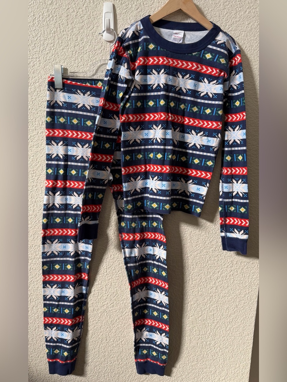 Hanna Andersson Big Kid 14 (160cm) Blue Scandi Snowflake FairIsle Long John PJ’s